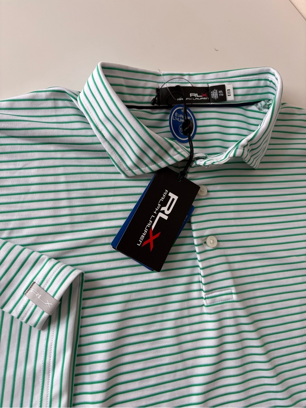 RLX Ralph Lauren Men’s XXL Performance Golf Polo Wicking Green/White Striped